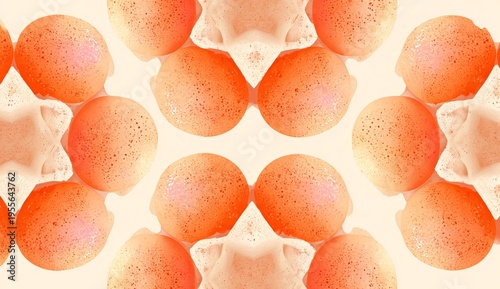 Seamless abstract vector pattern featuring peach fuzz dots, geometric shapes