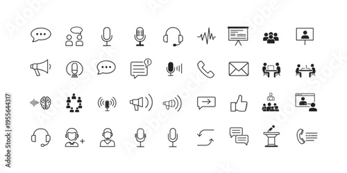 Versatile line icon collection for modern communication and business, illustrating concepts of digital interaction, networking, and professional exchange for diverse applications
