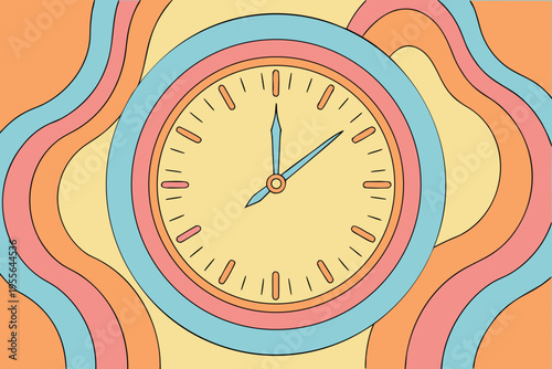 Large clock with blue and pink border blue border yellow face
