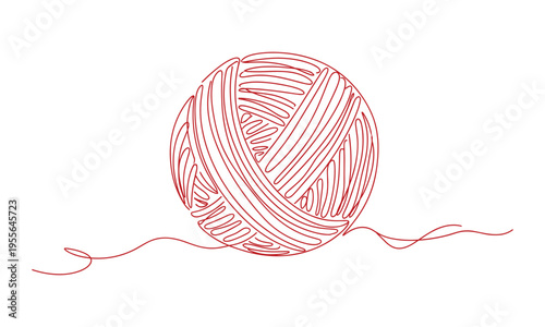 Yarn ball vector continuous line drawing red wool thread hobby knitting concept