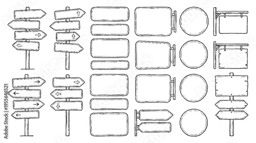 Wayfinding signage pack in sketch style for directional guidance and navigation