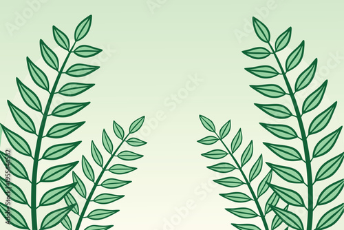 Green leaves on stems with gradient background