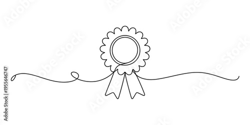 A continuous one line drawing of a simple award ribbon icon isolated on a clean white background