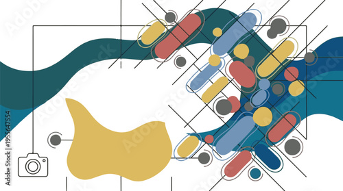 Abstract Dynamic Background with Fluid Wave Shapes and Geometric Minimalist Elements