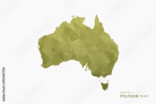 Australia polygon map vector illustration in low poly geometric style, soft pastel colors with Olive green, clean silhouette on solid background, ideal for infographic.