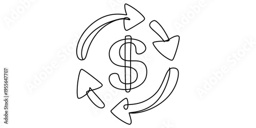 Basic RGA single line drawing representing the concept of financial circulation and monetary cash flow Vector, illustrationB