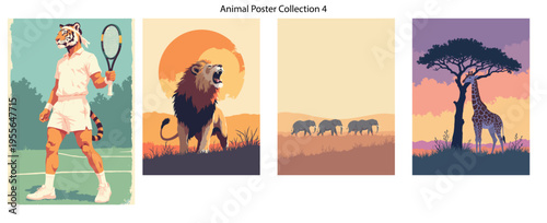 [UNKNOWN: Animal], [UNKNOWN: ANIMAL0001], [UNKNOWN: ANIMAL0002], [UNKNOWN: ANIMAL0003] Flat Vector Poster Collection