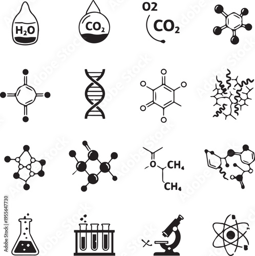 Chemistry and biology molecular structures and laboratory equipment