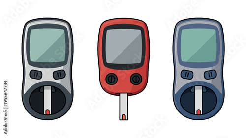 Three different colored digital glucose meters for diabetes testing
