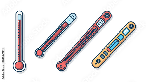 Collection of four different types of thermometers in various styles
