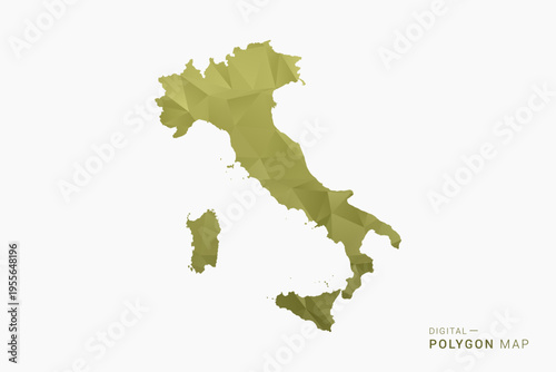 Italy polygon map vector illustration in low poly geometric style, soft pastel colors with Olive green, clean silhouette on solid background, ideal for infographic.
