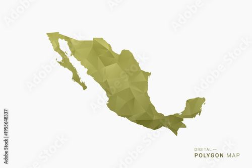 Mexico polygon map vector illustration in low poly geometric style, soft pastel colors with Olive green, clean silhouette on solid background, ideal for infographic.