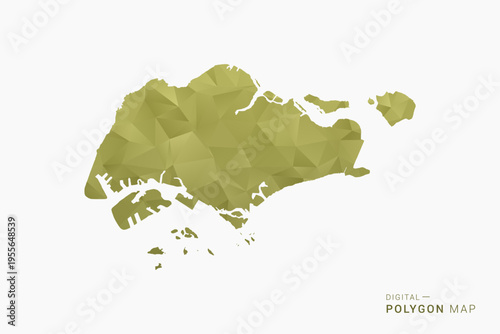 Singapore polygon map vector illustration in low poly geometric style, soft pastel colors with Olive green, clean silhouette on solid background, ideal for infographic.