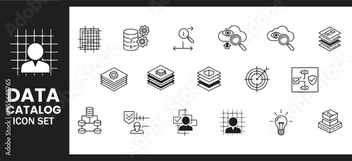 Data Catalog Strategic Information Architecture and Cyber Security Network Icon Set