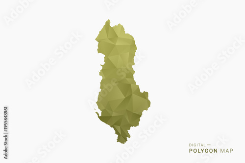 Albania polygon map vector illustration in low poly geometric style, soft pastel colors with Olive green, clean silhouette on solid background, ideal for infographic.