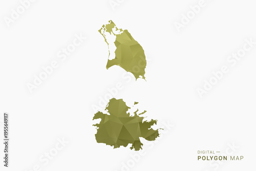 Antigua and Barbuda polygon map vector illustration in low poly geometric style, soft pastel colors with Olive green, clean silhouette on solid background, ideal for infographic.