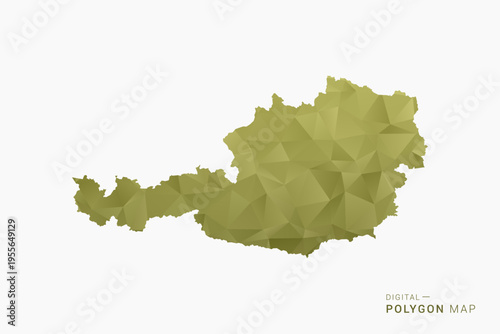 Austria polygon map vector illustration in low poly geometric style, soft pastel colors with Olive green, clean silhouette on solid background, ideal for infographic.