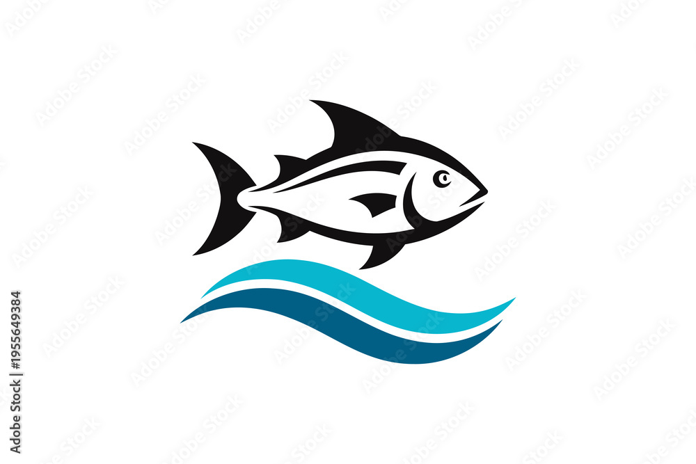 Obraz premium Black and white fish swimming in ocean waves.