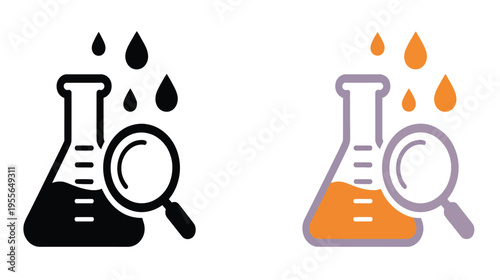Urine test icon with bacteria symbol in flat black design