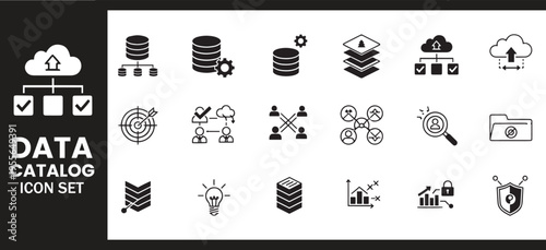 Data Catalog Strategic Cloud Computing and Secure Database Management Icon Set