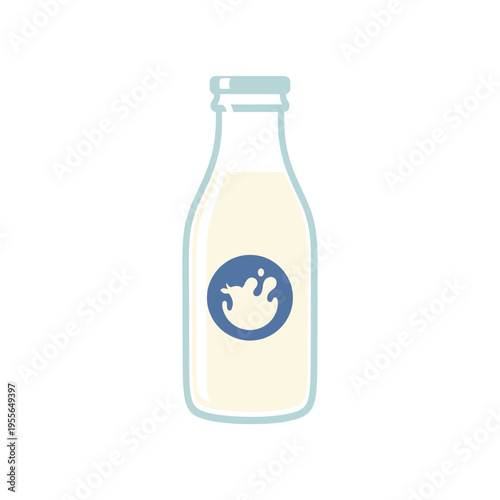 Fresh Milk Bottle with Splash Icon Design on Isolated White Background