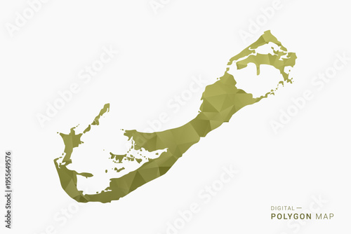 Bermuda polygon map vector illustration in low poly geometric style, soft pastel colors with Olive green, clean silhouette on solid background, ideal for infographic.