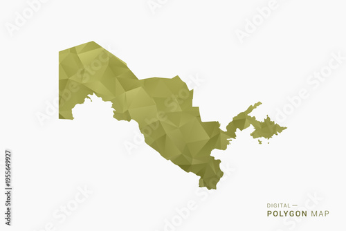 Uzbekistan polygon map vector illustration in low poly geometric style, soft pastel colors with Olive green, clean silhouette on solid background, ideal for infographic.