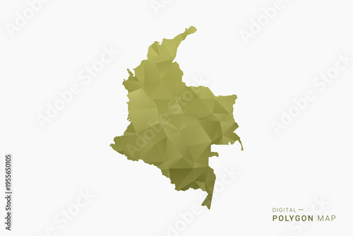 Colombia polygon map vector illustration in low poly geometric style, soft pastel colors with Olive green, clean silhouette on solid background, ideal for infographic.