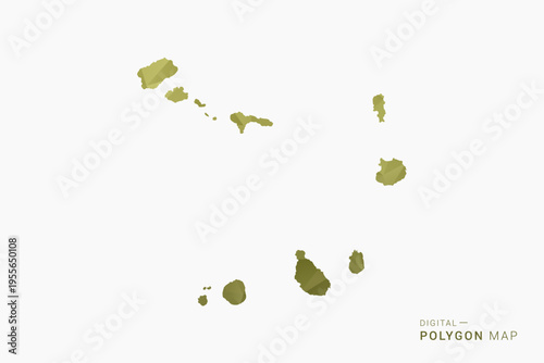 Cabo Verde polygon map vector illustration in low poly geometric style, soft pastel colors with Olive green, clean silhouette on solid background, ideal for infographic.
