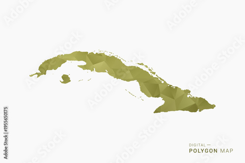 Cuba polygon map vector illustration in low poly geometric style, soft pastel colors with Olive green, clean silhouette on solid background, ideal for infographic.