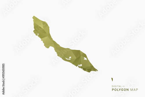 curacao polygon map vector illustration in low poly geometric style, soft pastel colors with Olive green, clean silhouette on solid background, ideal for infographic.