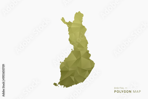 Finland polygon map vector illustration in low poly geometric style, soft pastel colors with Olive green, clean silhouette on solid background, ideal for infographic.