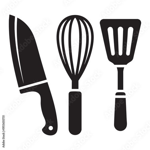 Kitchen utensils icon set black and white vector with perfect for cooking blogs, recipe