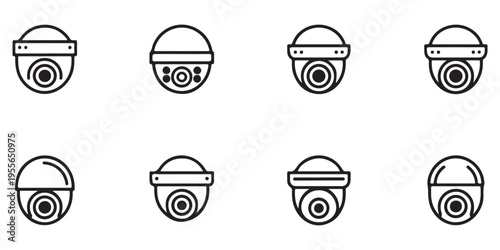Set of 8 Professional CCTV Dome Camera Icons for Security and Surveillance Design