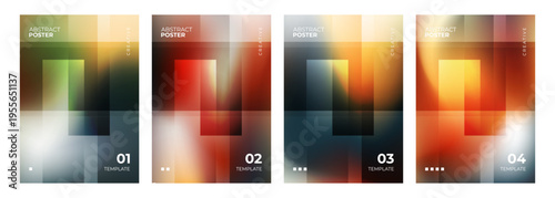 Abstract posters. Set of blurred backgrounds. Gradient stripes. Defocused dark color templates for creative graphic design. Vector illustration.