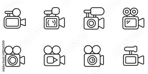 Collection of Outline Video Camera Icons for Digital Media and Film Production Design