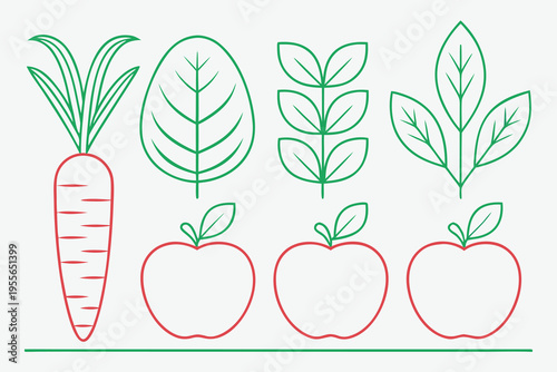 Colorful of fruits and vegetables with leaves healthy