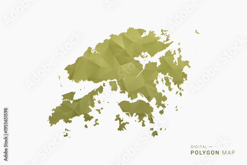 Hong Kong polygon map vector illustration in low poly geometric style, soft pastel colors with Olive green, clean silhouette on solid background, ideal for infographic.