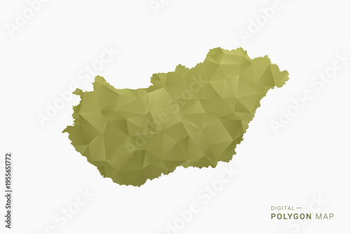 Hungary polygon map vector illustration in low poly geometric style, soft pastel colors with Olive green, clean silhouette on solid background, ideal for infographic.