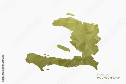 Haiti polygon map vector illustration in low poly geometric style, soft pastel colors with Olive green, clean silhouette on solid background, ideal for infographic.