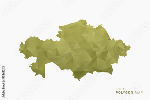 Kazakhstan polygon map vector illustration in low poly geometric style, soft pastel colors with Olive green, clean silhouette on solid background, ideal for infographic.
