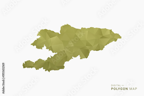 Kyrgyzstan polygon map vector illustration in low poly geometric style, soft pastel colors with Olive green, clean silhouette on solid background, ideal for infographic.