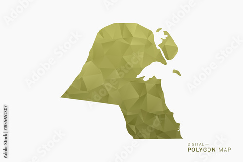 Kuwait polygon map vector illustration in low poly geometric style, soft pastel colors with Olive green, clean silhouette on solid background, ideal for infographic.