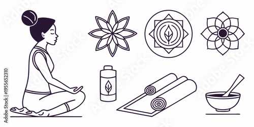 Black line of yoga and wellness line black meditation woman