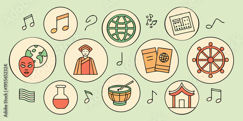 Colorful representing various and activities music notes globe