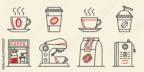 Coffee including cups and coffee machines coffee cup coffee beans coffee shop