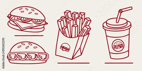 Fast food with burger, fries, and drink restaurant