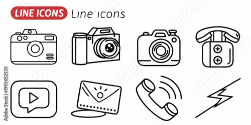 Line of cameras phones and communication symbols line cameras media technology