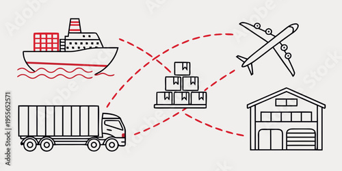 Logistics and transportation network with truck ship airplane
