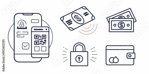 Mobile Payment Security lock QR code credit card